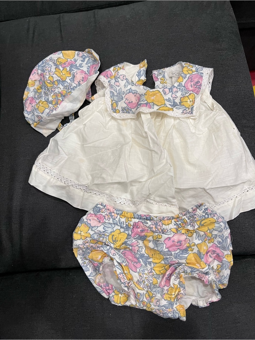 Rachel Zoe White Baby Dress with Pink and Yellow Floral Print